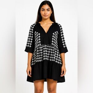 AREA STARS Black and White Embroidered Dress